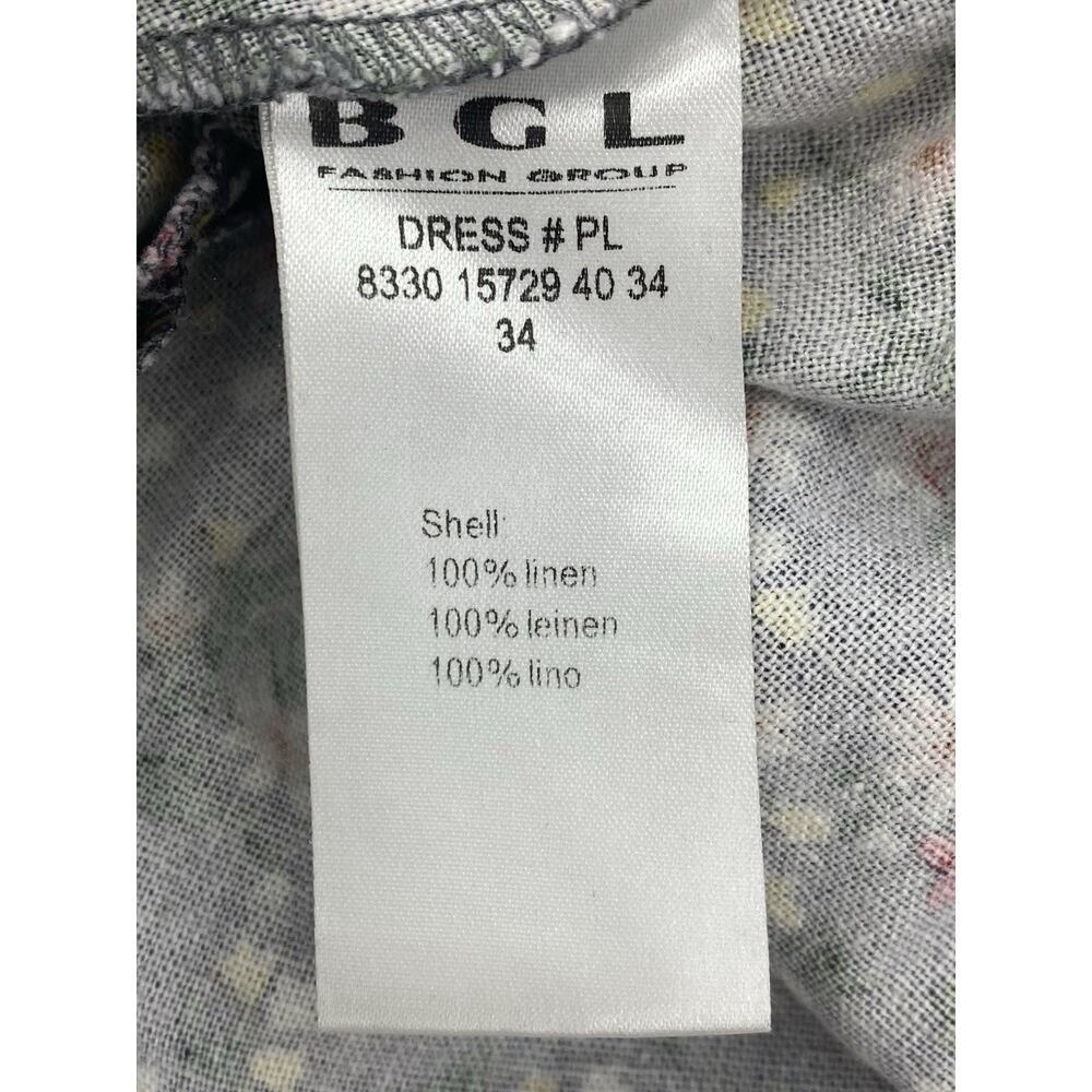 BGL Dress Women's 100% Linen Floral Gray Pockets - Picture 4 of 5